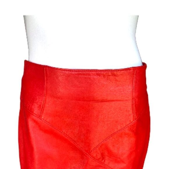 Retro 80s Dominic Bellissimo Lindzon Red Leather Pencil Skirt Vamp Glam Rock 10 - Picture 2 of 8